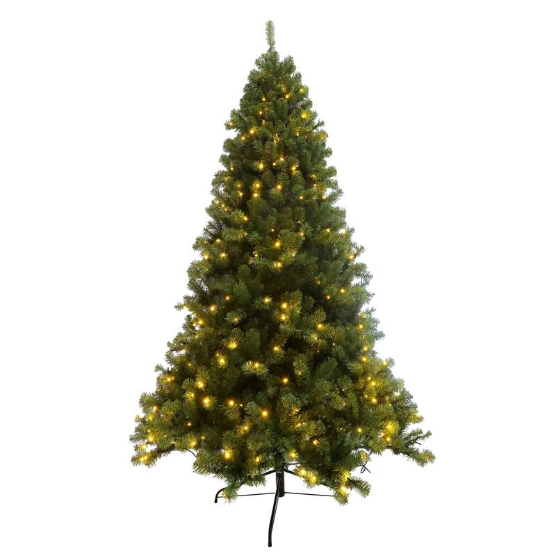 7.5ft Hinged Christmas Tree with 400 LED Lights and Sturdy Foldable Metal Stand, Xmas Tree for Home Office Party Decoration