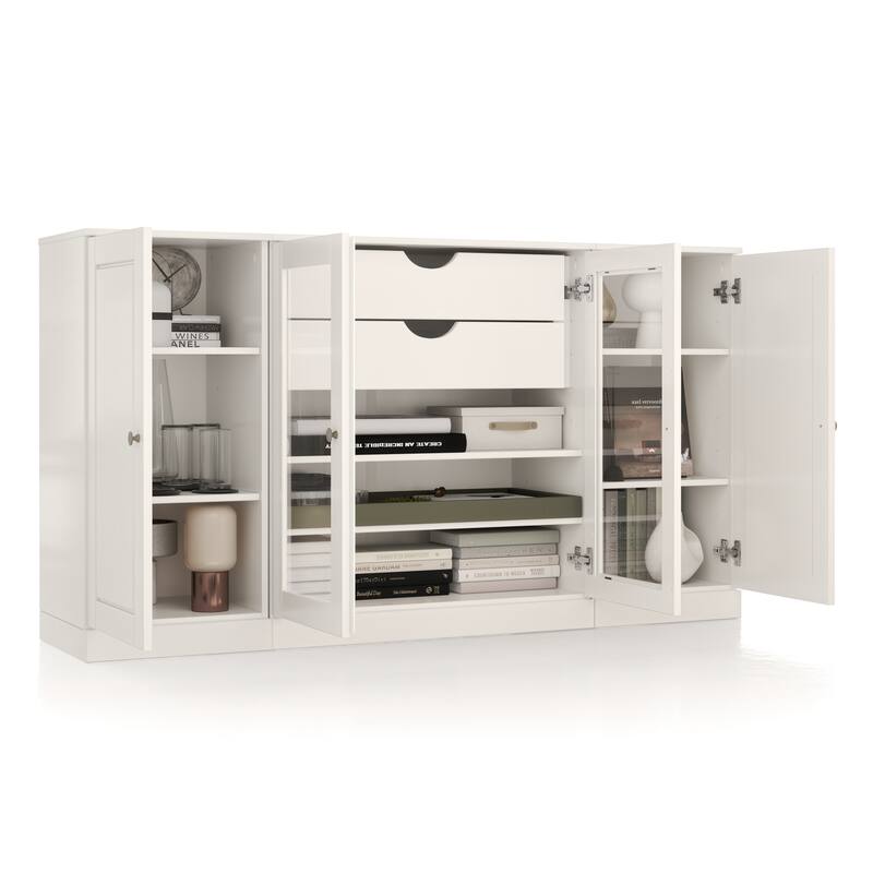 Palace Imports 100% Solid Wood 65" Sideboard with Solid, Clear Glass Doors, 2-Drawers and Adjustable Shelves