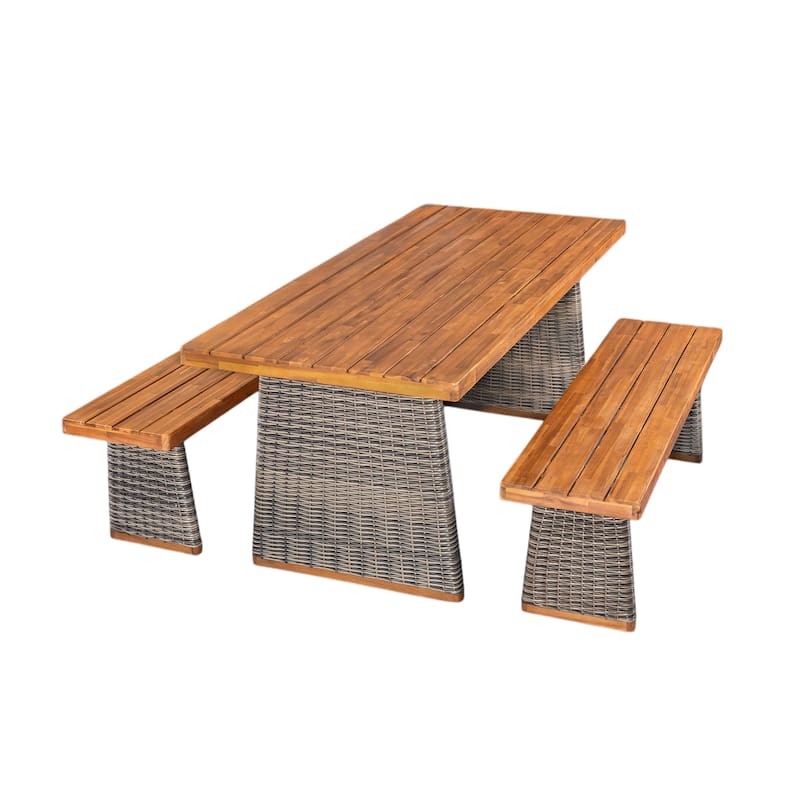 Roomfitters Outdoor Acacia Wood Dining Table Set with 1 Table and 1 Bench