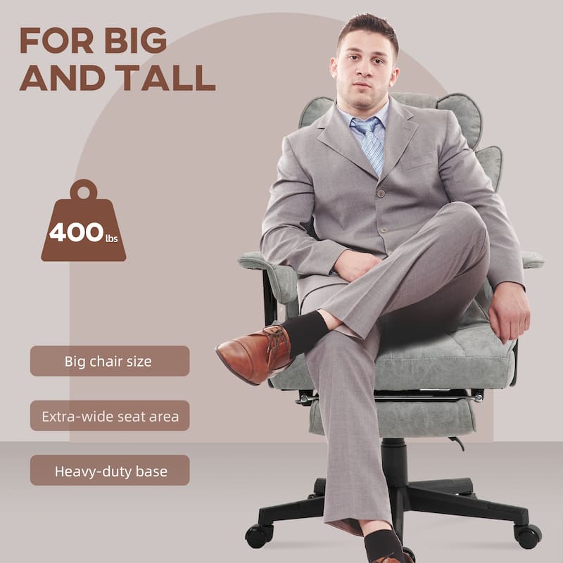 Executive Office Chair 400LBS Big Tall with Foot Rest Lumbar Support Reclining Wide Seat Gray Computer Desk Chair