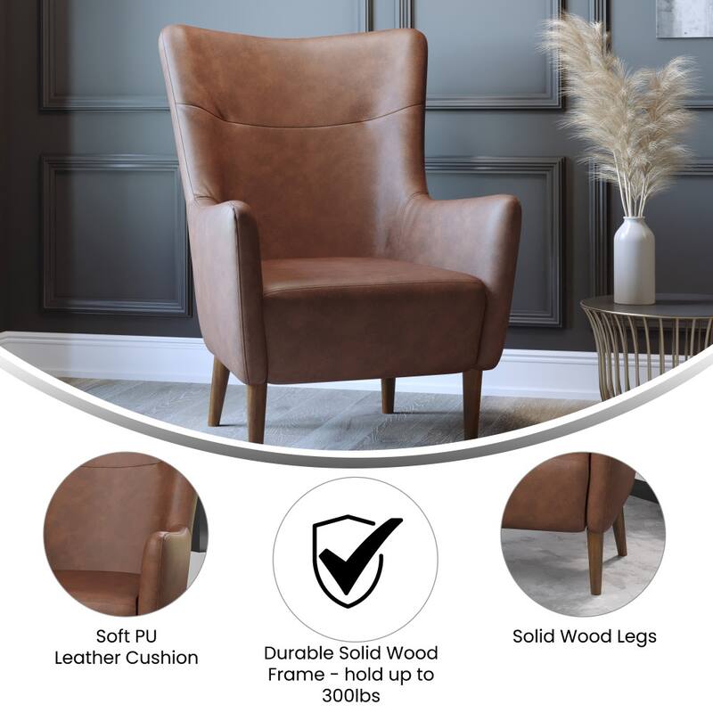 Commercial Upholstered Wingback Accent Chair with Wooden Frame and Legs - 33.25"D x 29.75"W x 41.25"H