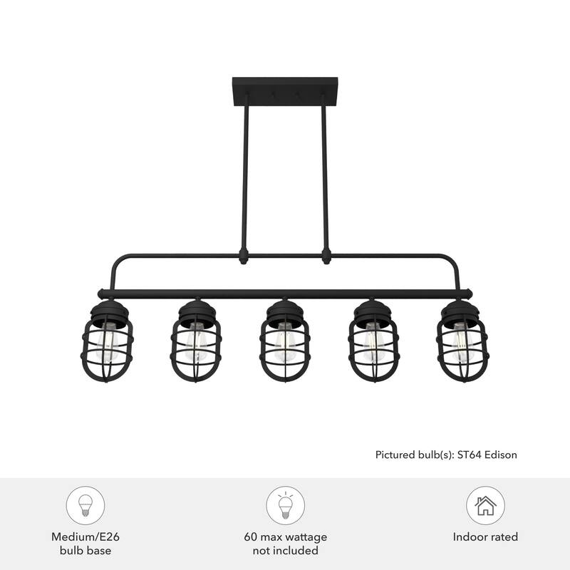 Hunter Starklake 5-Light Linear Chandelier - Kitchen Island, Dining Room - Industrial - Modern Farmhouse, Cage Design