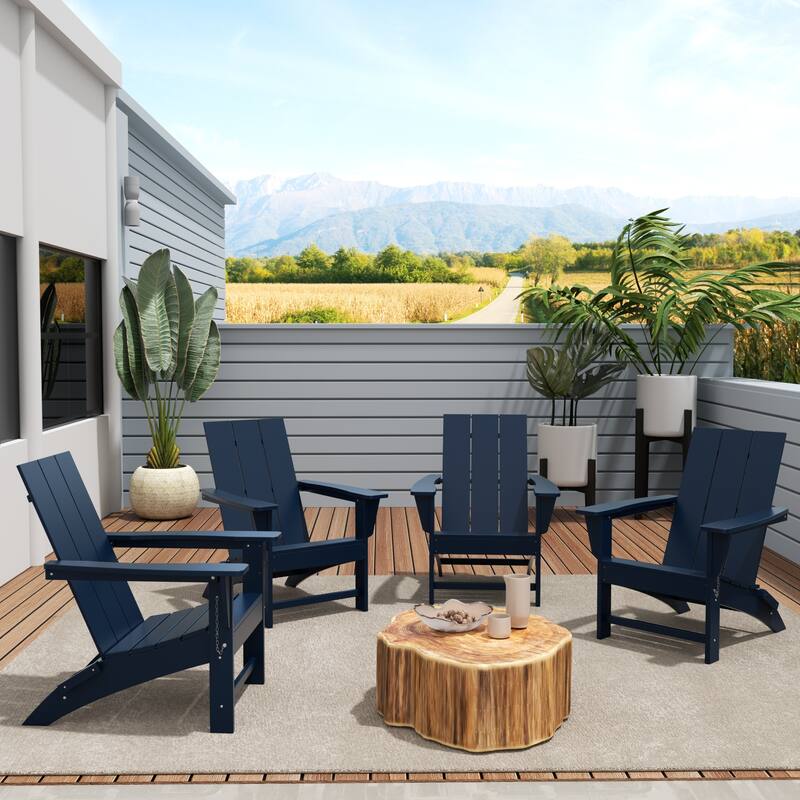 Polytrends Shoreside Modern Poly Folding Eco-Friendly All Weather Adirondack Chair (Set of 4)