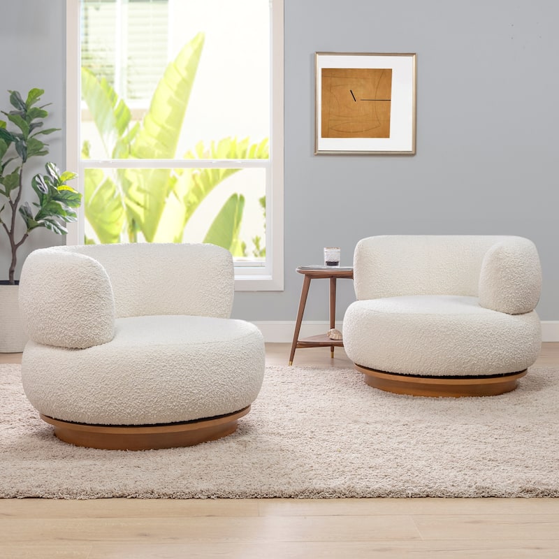 Fuji 34" Mid-Century Modern Boucle Faux Sherpa Swivel Accent Chair