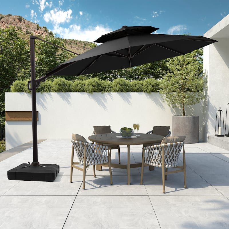 11 FT Outdoor Solar-Powered LED Light Aluminum Double Top Patio Cantilever Umbrella with Fillable Base