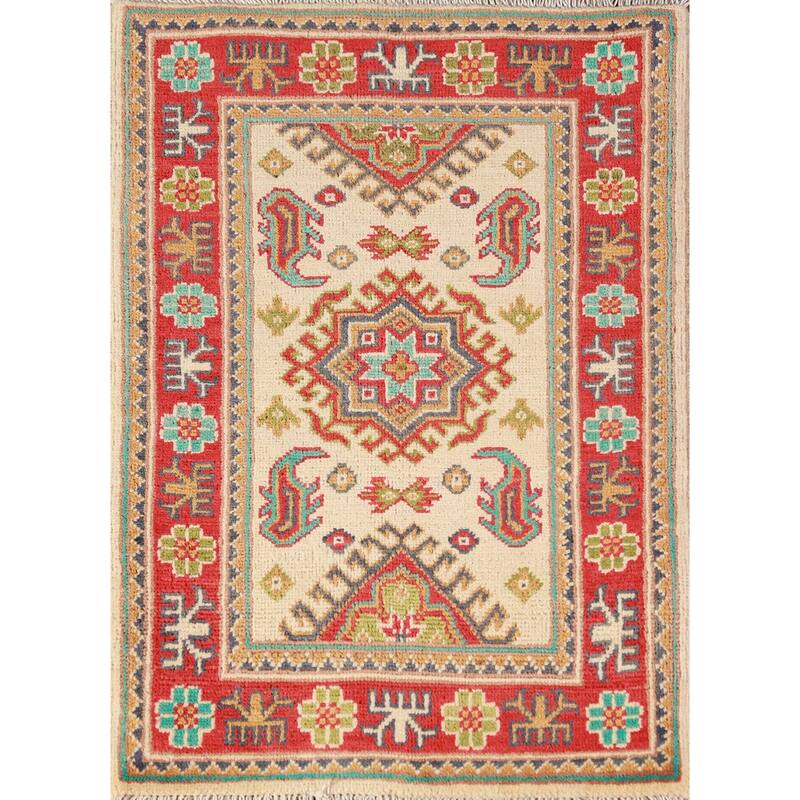 Traditional Kazak Oriental Accent Foyer Rug Handmade Beige Wool Carpet - 2'0"x 3'0"