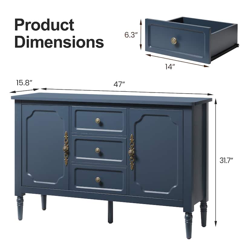 Buffet Sideboard Cabinet with 2 Doors & 3 Drawers - N/A