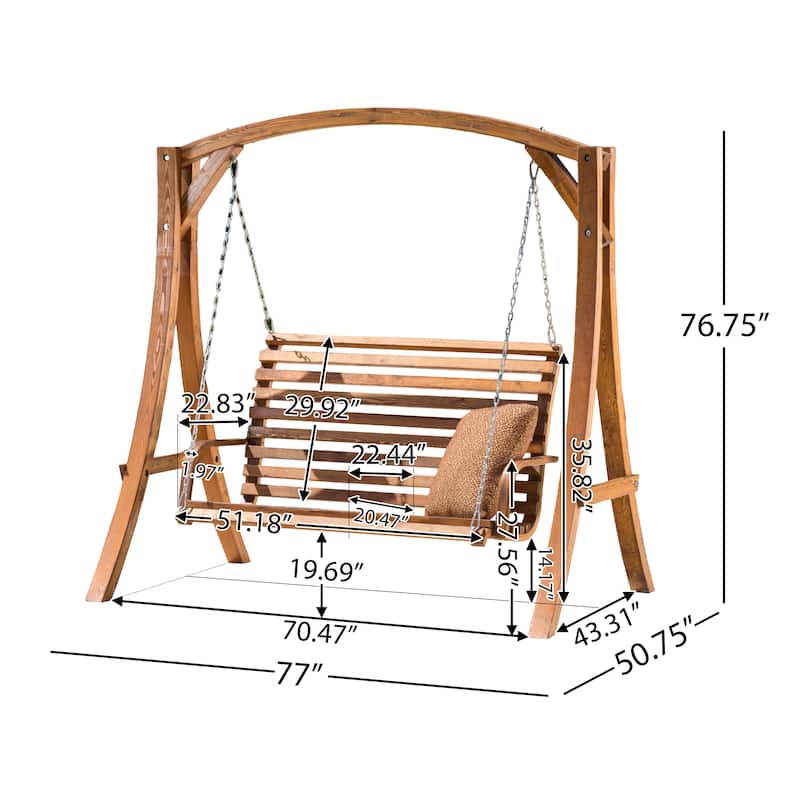 Wood Swing Loveseat - Outdoor Garden Swing/2-Person Porch Swing/Person Patio Seat with Chains and Beam