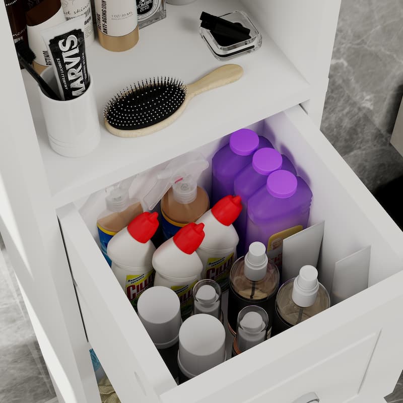 White Tall Narrow Bathroom Cabinet 71" H, Freestanding Storage Organizer with 1 Drawer and Adjustable Shelves