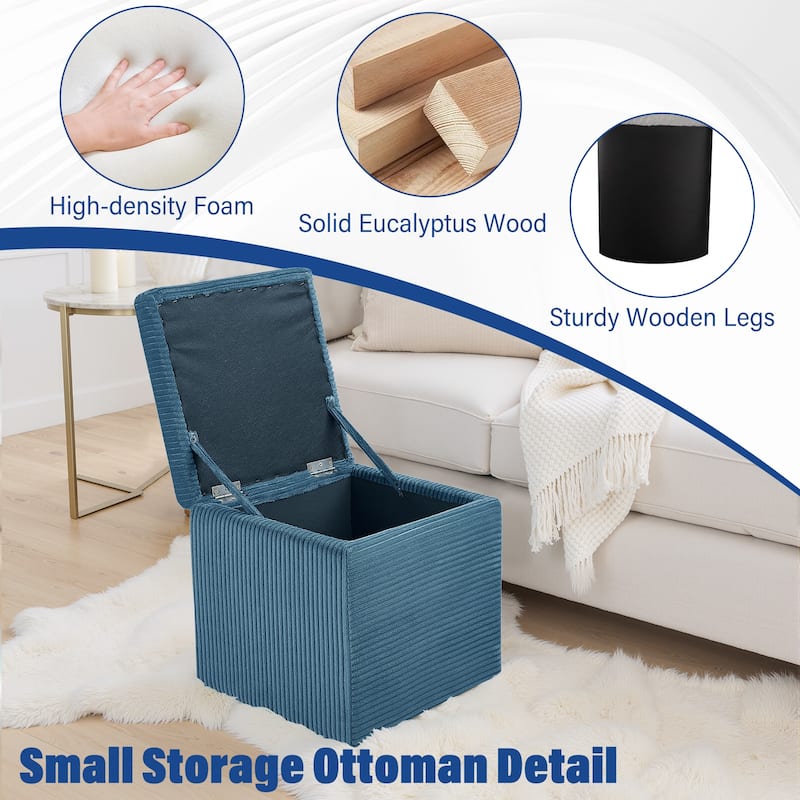 16.5"D X 16.5"W Corduroy Square Fliip Top Storage Small Ottoman Footstool for Living Room & Bedroom