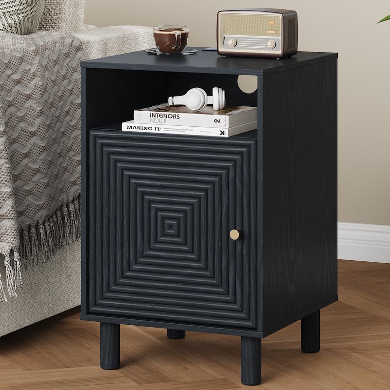 Nightstand with Charging Station and Solid Wood Legs