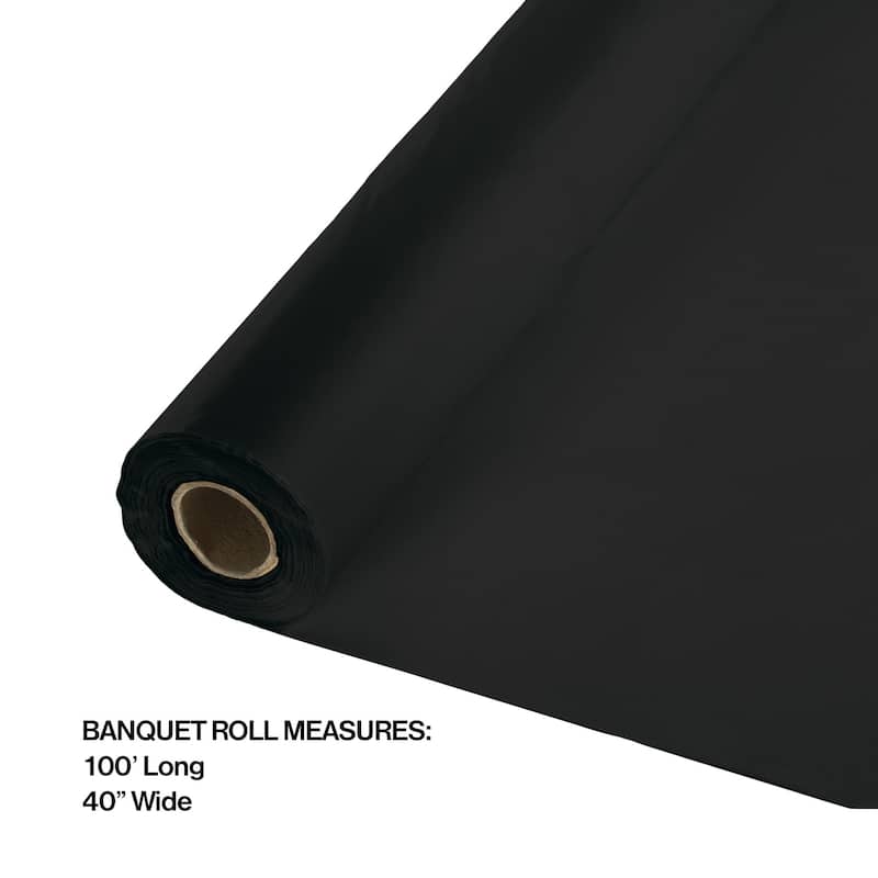 2 Jet Black Disposable Plastic Banquet Party Table Cloth Rolls 100'