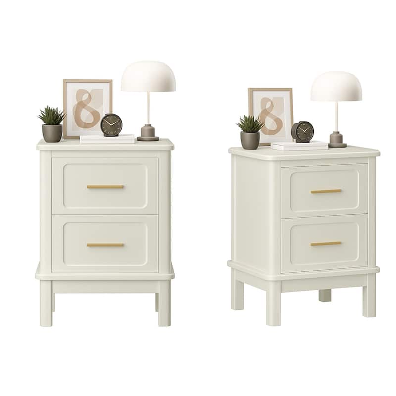 Modern Nightstand with 2 Drawers, Bedroom Bedside Table with Gold Handles, Sturdy Wood Accent Table