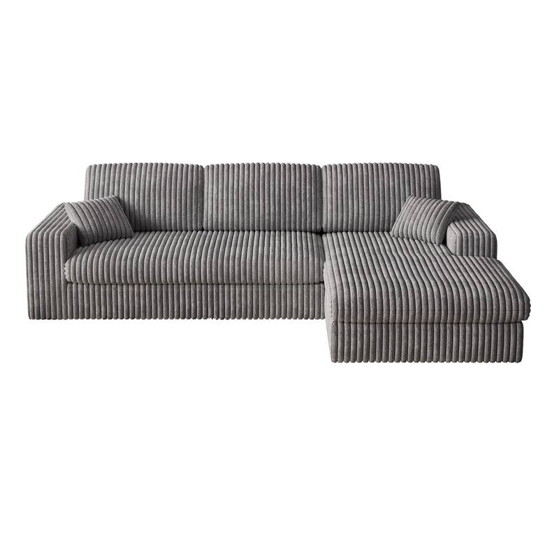 L-Shaped Sectional Sofa with Chaise Lounge, Corduroy Modular Foam Sofa, Upholstered Sofa with 2 Cushion & 2 Throw Pillows