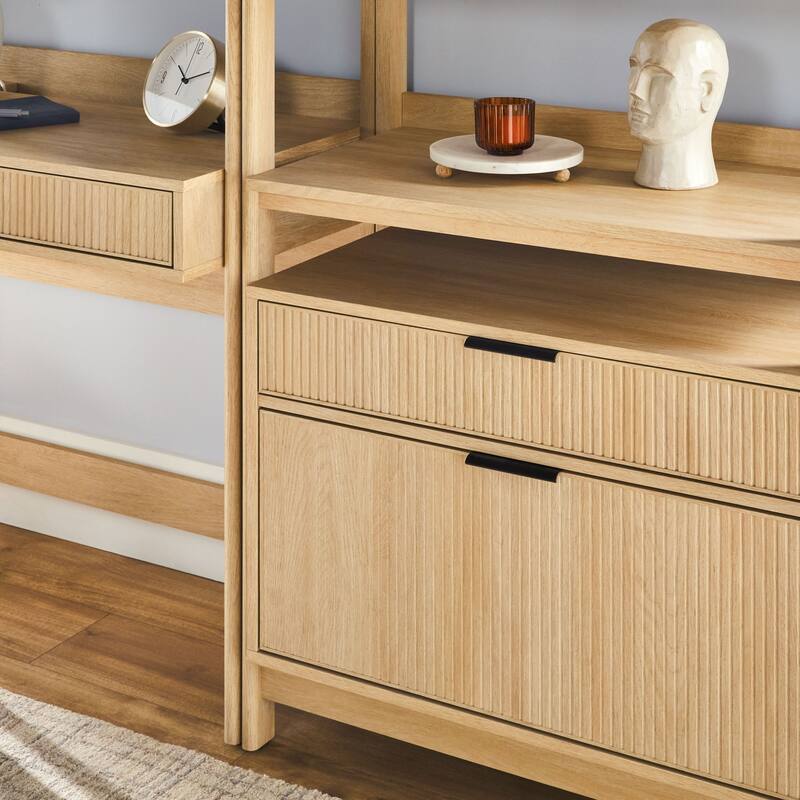 Walker Edison Hutch Desk with Wide Bookcase