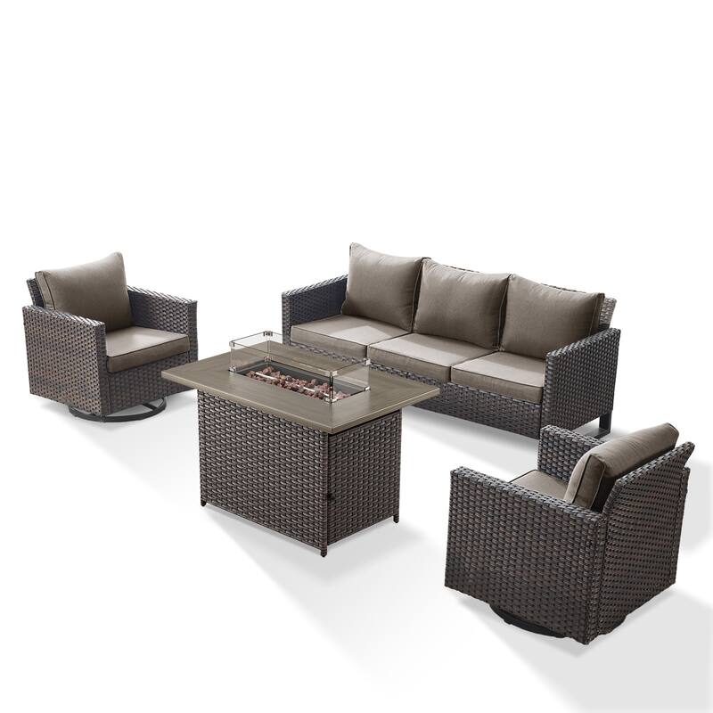 Outdoor Sofa 2 Glider Chairs and Fire Pit Table