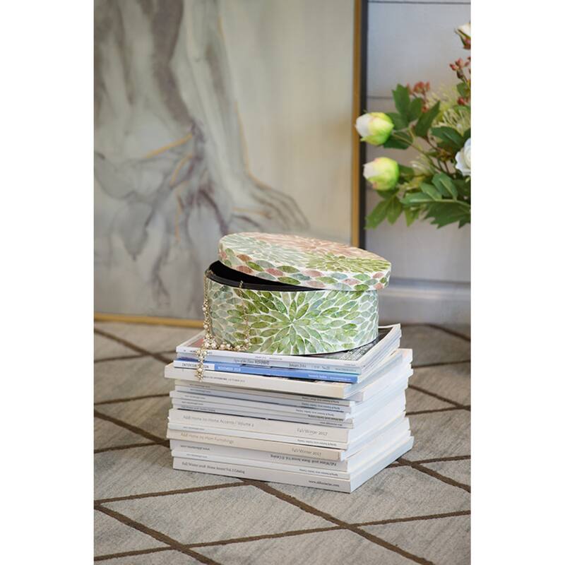 Floral Design Capiz Box - 10" - Green and Pink