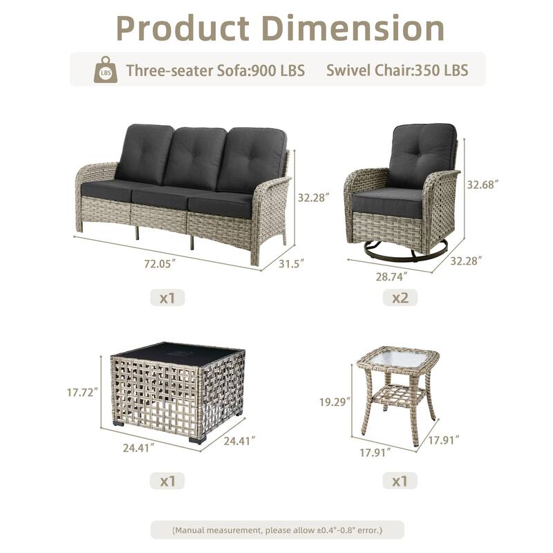 OVIOS 5-piece Patio Wicker Conversation Furniture Set