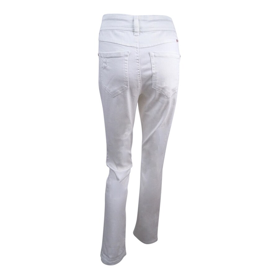 white denim straight leg jeans