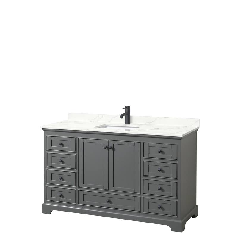 Deborah 60-inch Single Vanity, Quartz Top - Dark Gray, Black Trim, Giotto Quartz Top