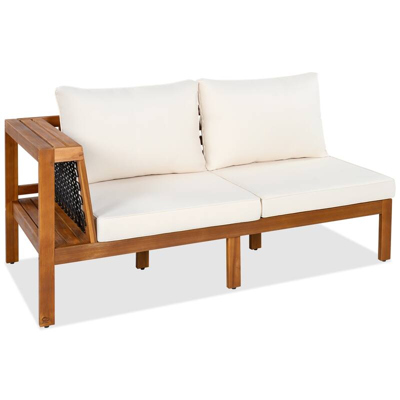 Exclusive 4-Piece Outdoor Acacia Wood Sectional Sofa Set with Woven Rope Armrests