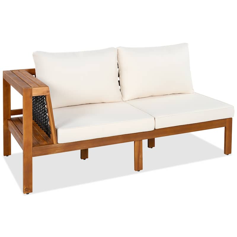 Roomfitters 4-Piece Outdoor Sectional Sofa Set with Coffee Table and Built-in Side Shelves, Wood Frame