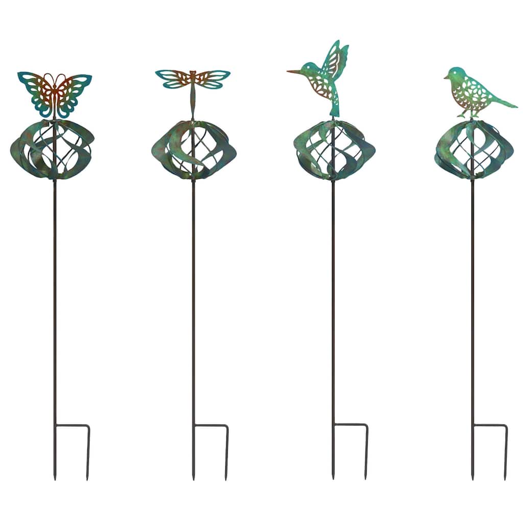 Transpac Metal Kinetic 27inch Garden Yard Stakes Birds and Butterfly Decorations Set of 4 Spring Home Decorations - Multicolor