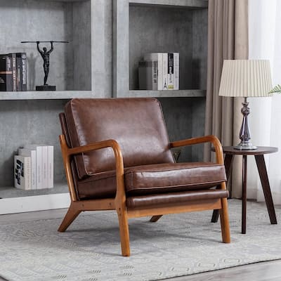 Mid Century Modern Upholstered Accent Chair, Wood Frame