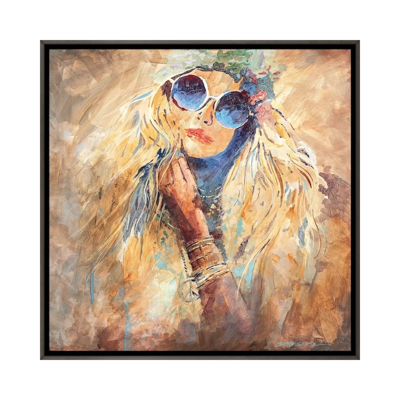 iCanvas "Hippie Girl" by Bill Drysdale Framed - 37x37 - Charcoal