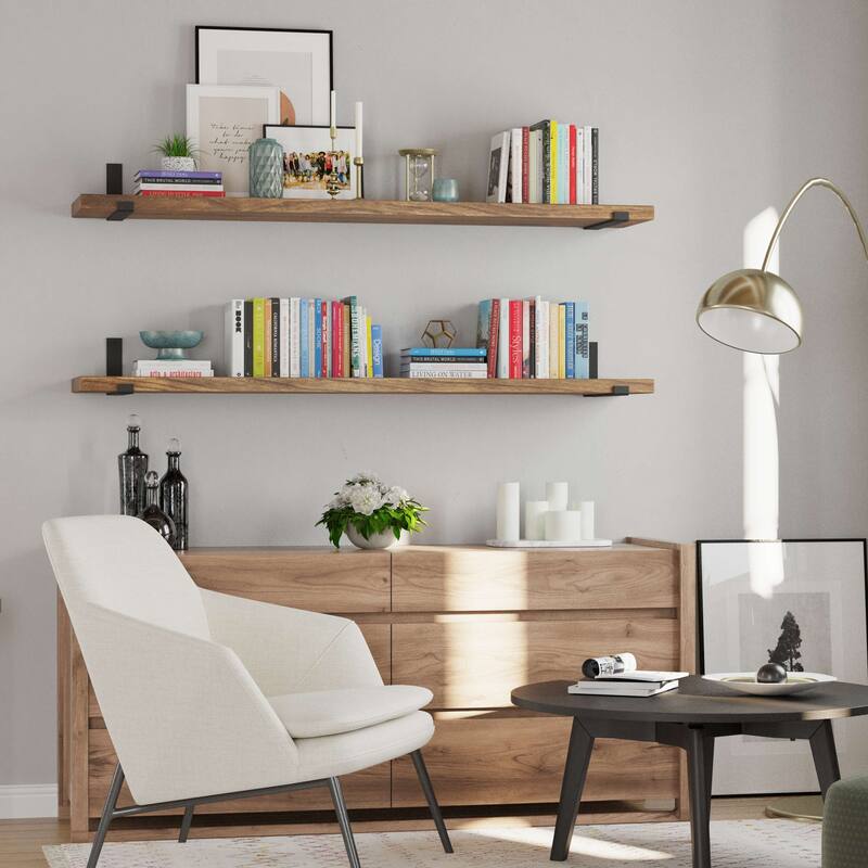 Wallniture Forte Wood Board 60" Long, 11.25'' Deep, 1.5" Thick, Wood Floating Shelf for Wall with Heavy Duty Metal Brackets, 1pc