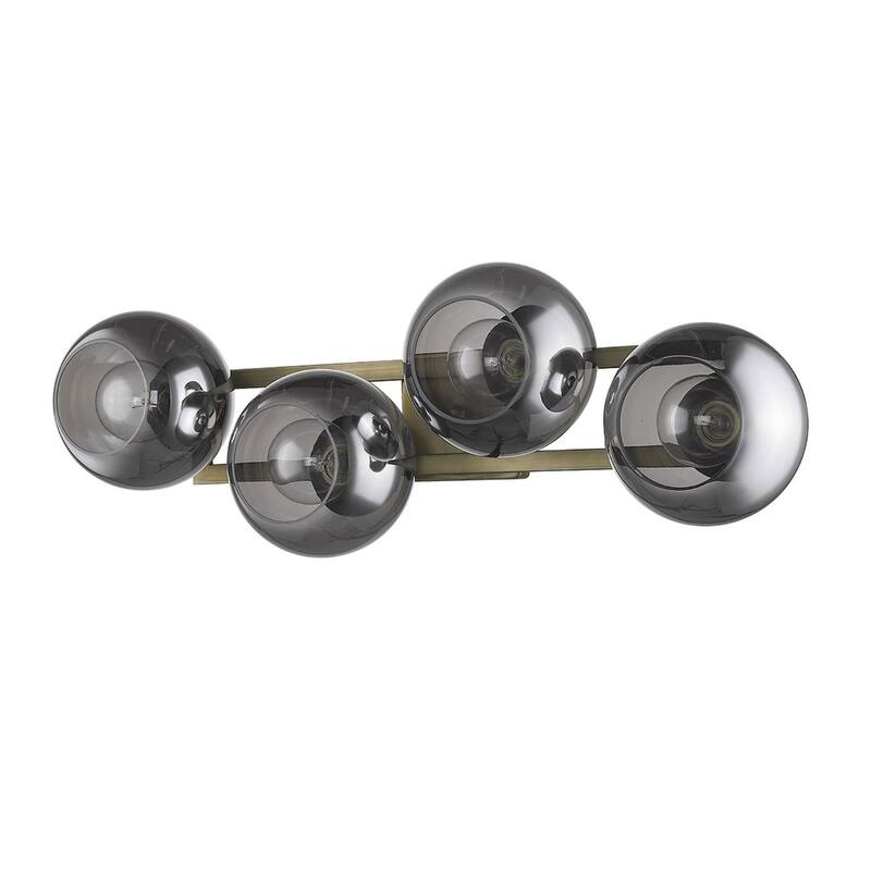 Modern Hardwired Brass and Grey Wall Sconce 4-Light Flush Mount with E26 Base and Smoke Glass Globes