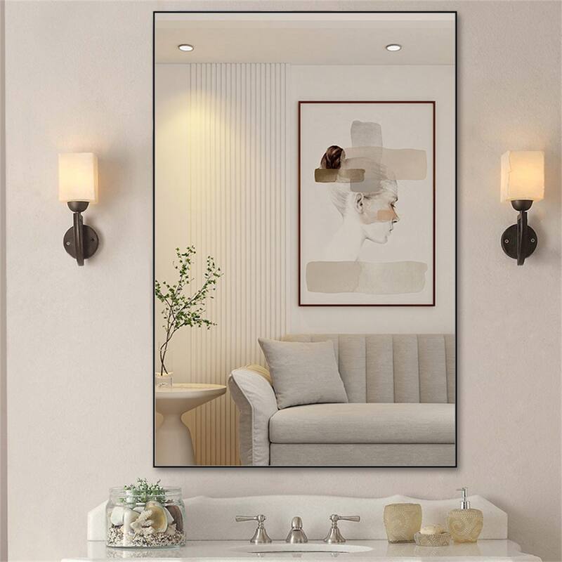 48" Modern Rectangle Wall Mirror with Aluminum Frame for Bathroom