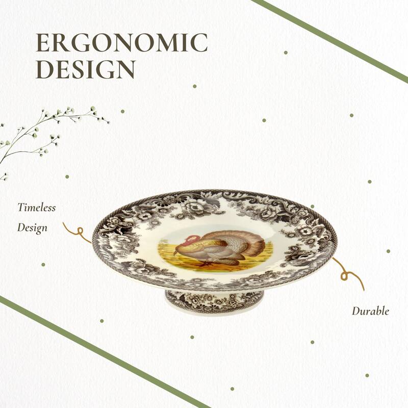 Spode Woodland Turkey Footed Cake Plate - 10.5 in