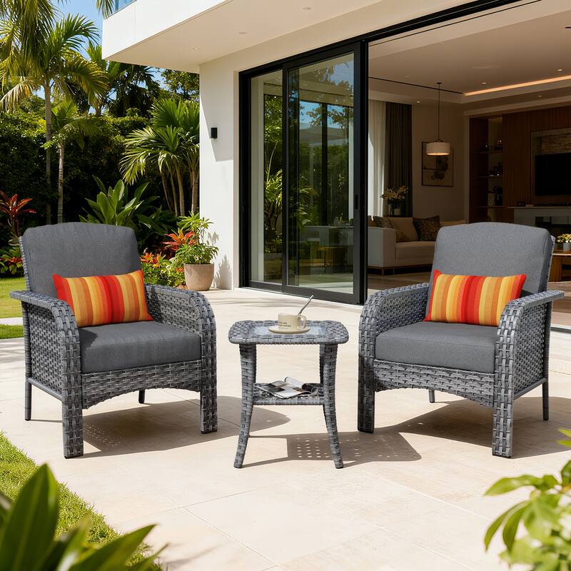 XIZZI 3-Piece Outdoor Wicker Patio Chair Set with Side Table - Black