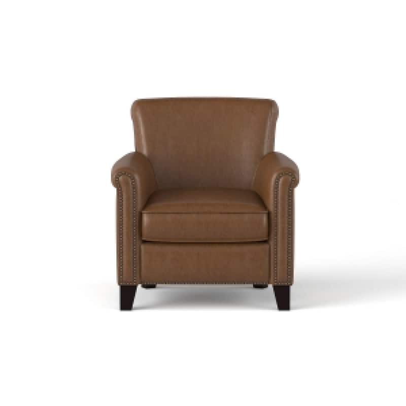 Tria Sofa Accent Chair, Brown Faux Leather, Nailhead Trim, 32 Inch