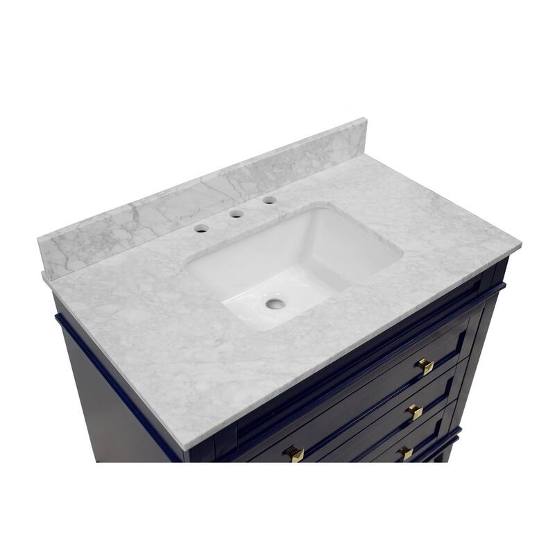 KitchenBathCollection Eleanor 36" Bathroom Vanity with Carrara Marble Top