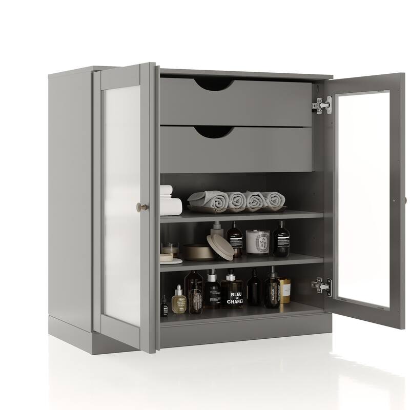 Palace Imports 100% Solid Wood 32" Bathroom Cabinet with Frosted Glass Doors, 2-Drawers and Adjustable Shelves