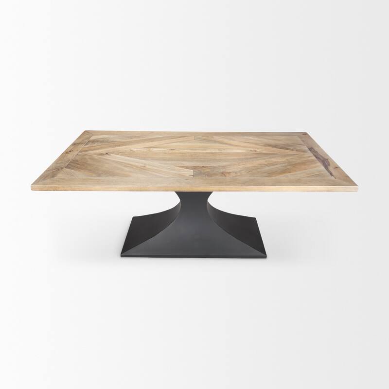 Maxton Light Brown Solid Wood w/ Black Iron Pedestal Base Rectangular Dining Table