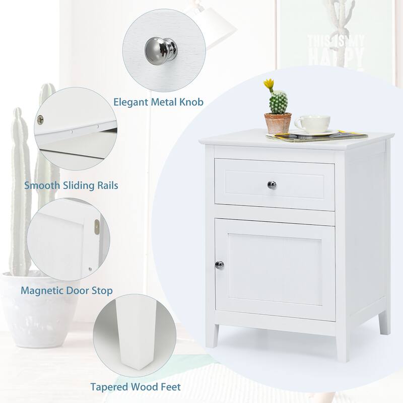Costway 2PCS Nightstand with Drawer Accent Side End Table Storage