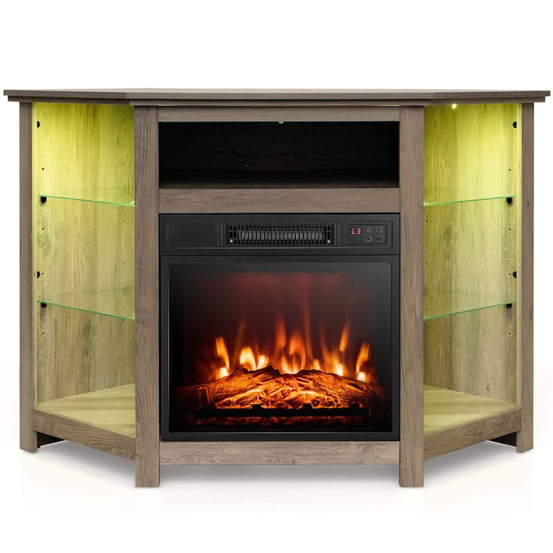 Costway Fireplace TV Stand w/ Led Lights & 18" Electric Fireplace for - See Details - Grey