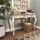 preview thumbnail 10 of 20, White Wood Intricately Carved Scroll Console Table with Brown Wood Top