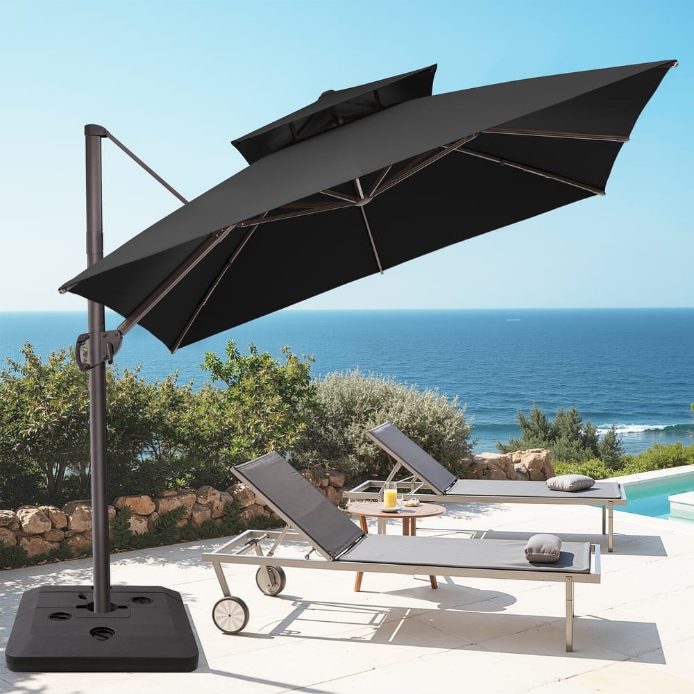 Crestlive Products 10FT Square Patio Cantilever-Offset Umbrella with Base
