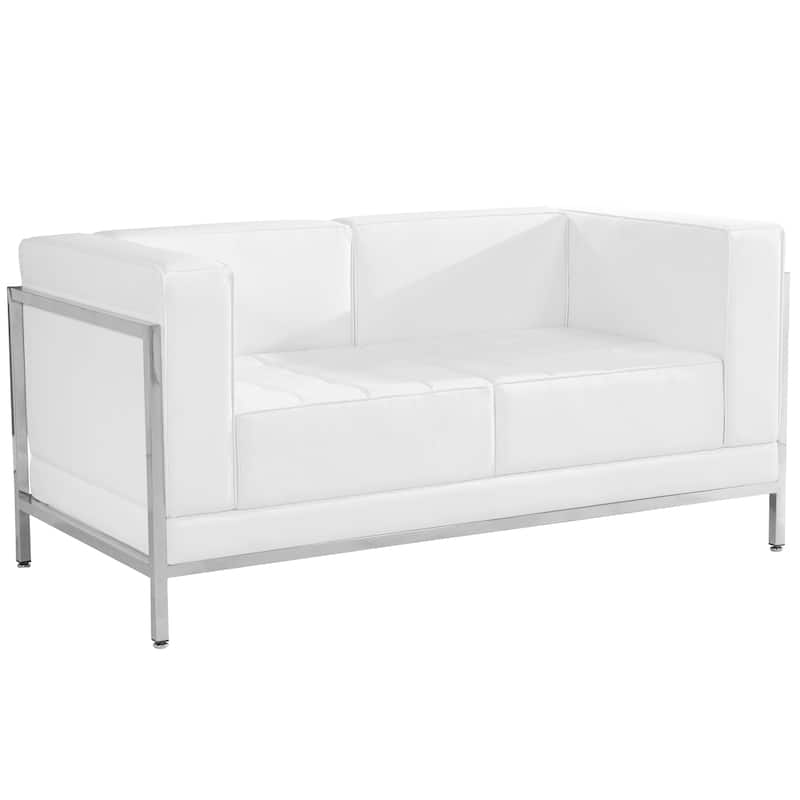 LeatherSoft Modular Loveseat w/Quilted Tufted Seat &Encasing Frame - 57"W x 28.75"D x 27.25"H - Melrose White