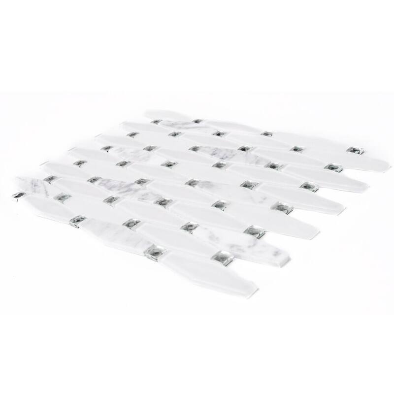 The Tile Life Carrara Diamond 12x12 White Polished Glass Mosaic Wall & Backsplash Tile