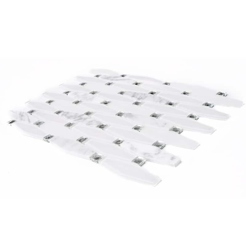 Carrara Diamond 12x12 White Polished Glass Mosaic Tile - Wall, Backsplash