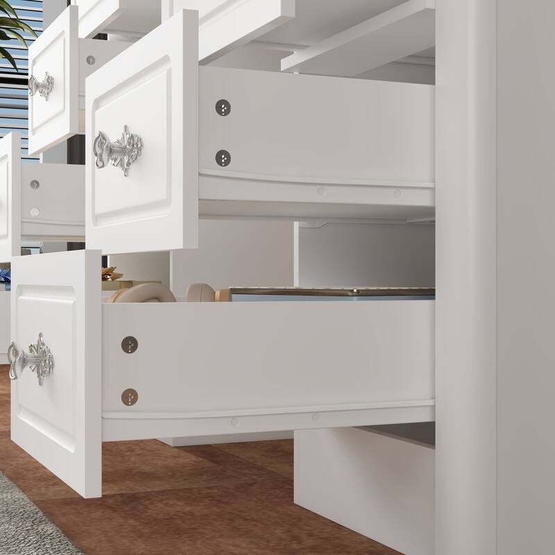 White Makeup Vanity Desk with LED Mirror, 9-Drawer Vanity Table with Storage Cabinets for Bedroom