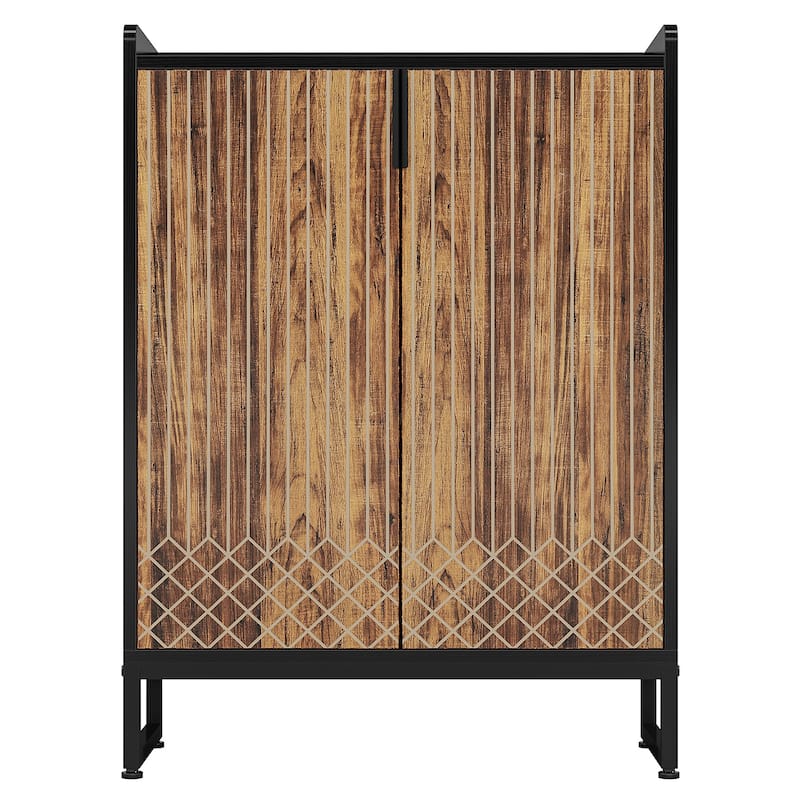 29" Brown & Black Shoe Cabinet with Doors, 5 Tiers