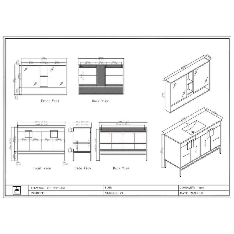 47" Tennant Brand Kuro Minimalistic Dawn Gray Single Sink Bathroom Vanity