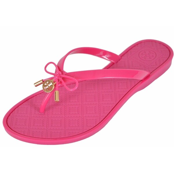 Tory Burch Women's SAUCY PINK Jelly T Logo Bow Tie Thong Sandals Shoes ...