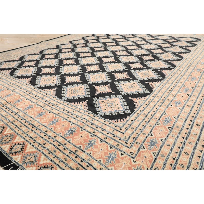 8'2''x10'5'' Hand Knotted Wool Black Bokhara Traditional 200 KPSI Area Rug - 8' 2'' x 10' 5''